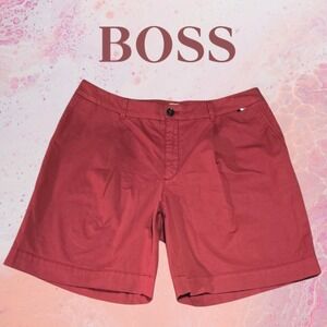 Hugo Boss Womens Pleated Chino Bermuda Shorts Burgundy Red US 12